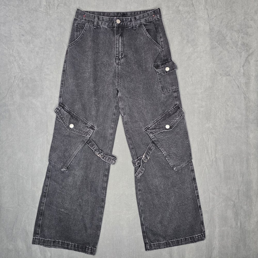 Cider Women's Cargo Tie Denim Jeans Wide Leg Size Med Utility Casual Boho A2-13